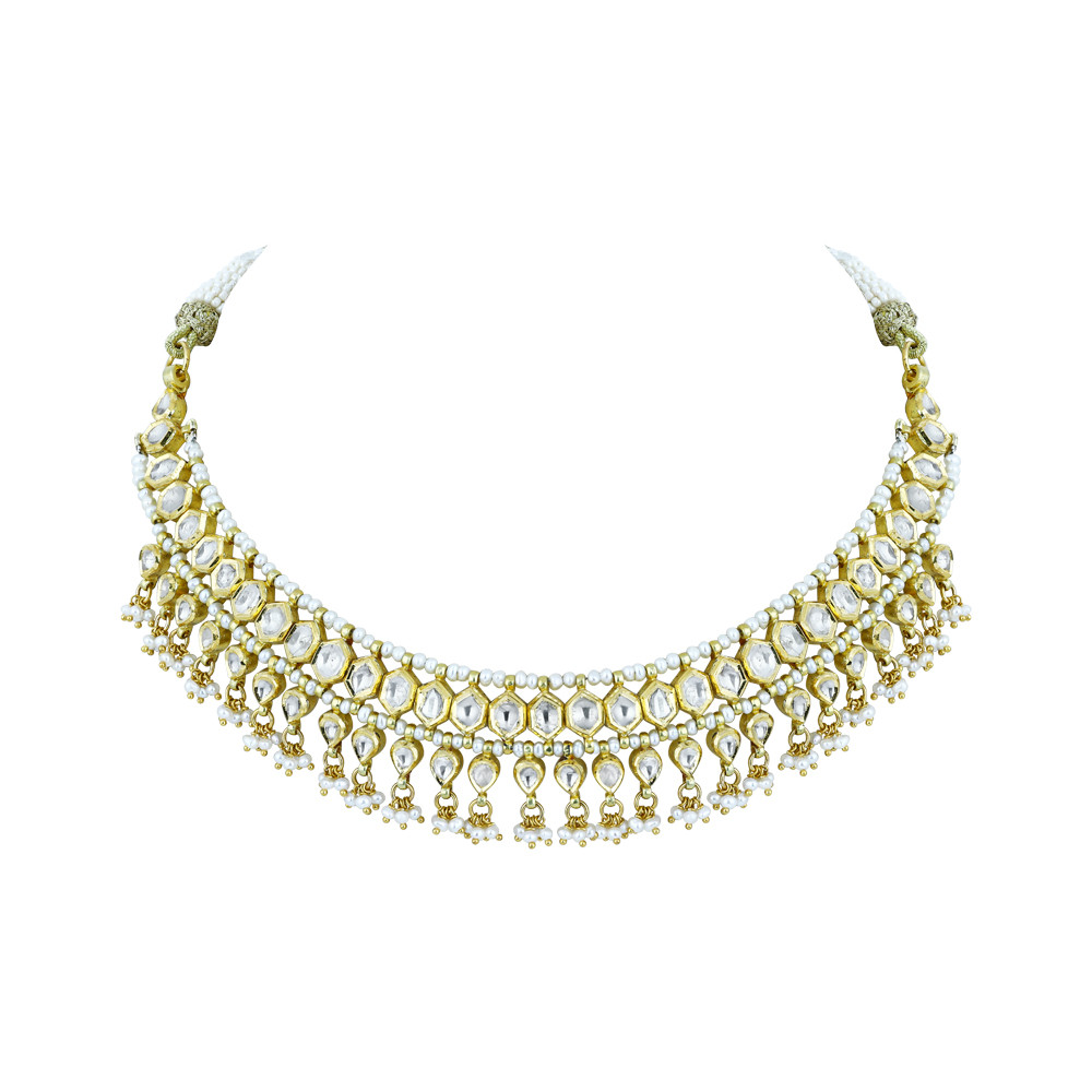 Polki Necklace with Graceful Pearl Beads